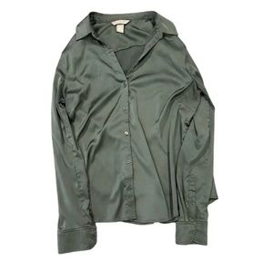 H&M Green Satin Silky Button Down